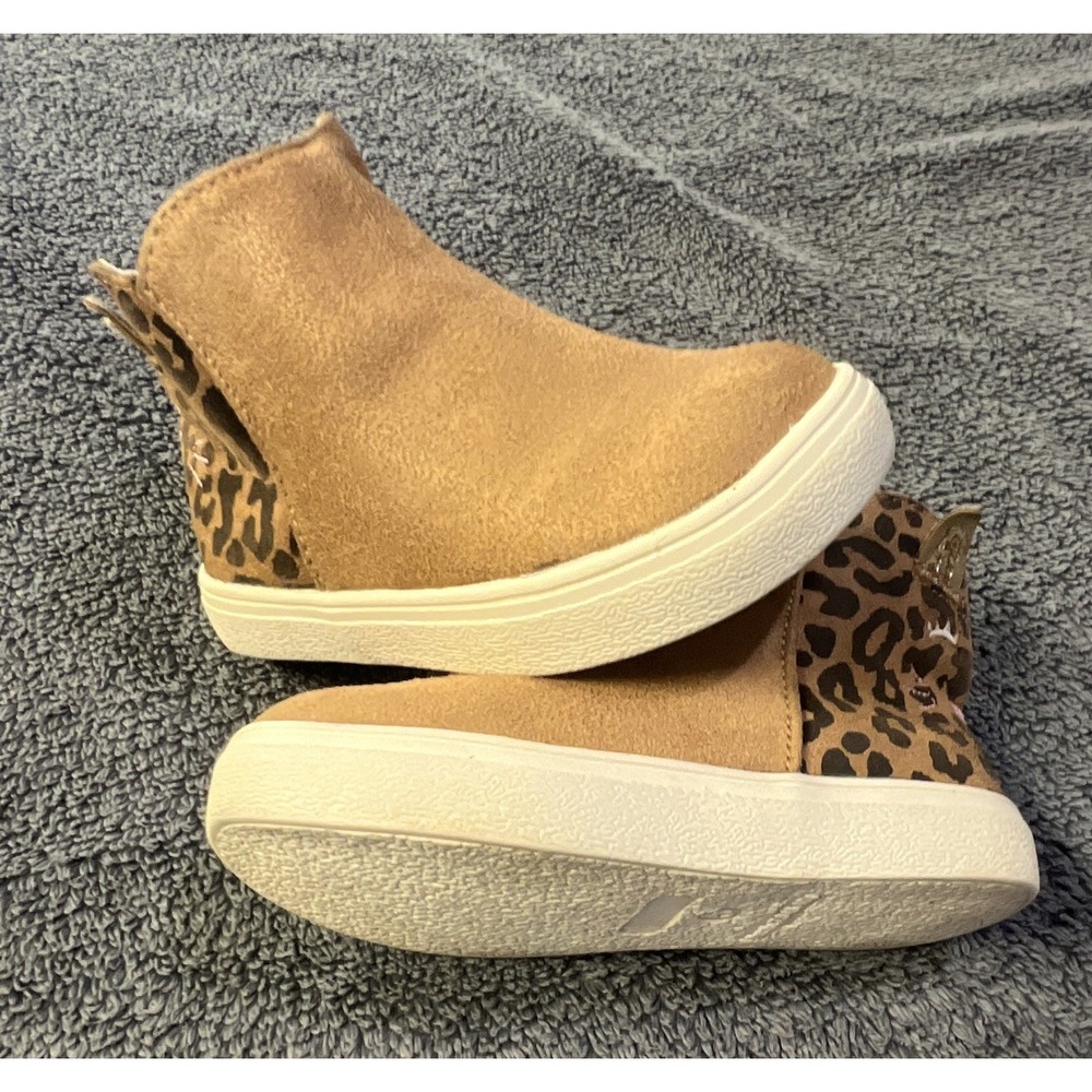 Self Esteen Girls Brown Faux Suede Leopard Print Ankle Bootie Zip US 5 - Picture 6 of 7
